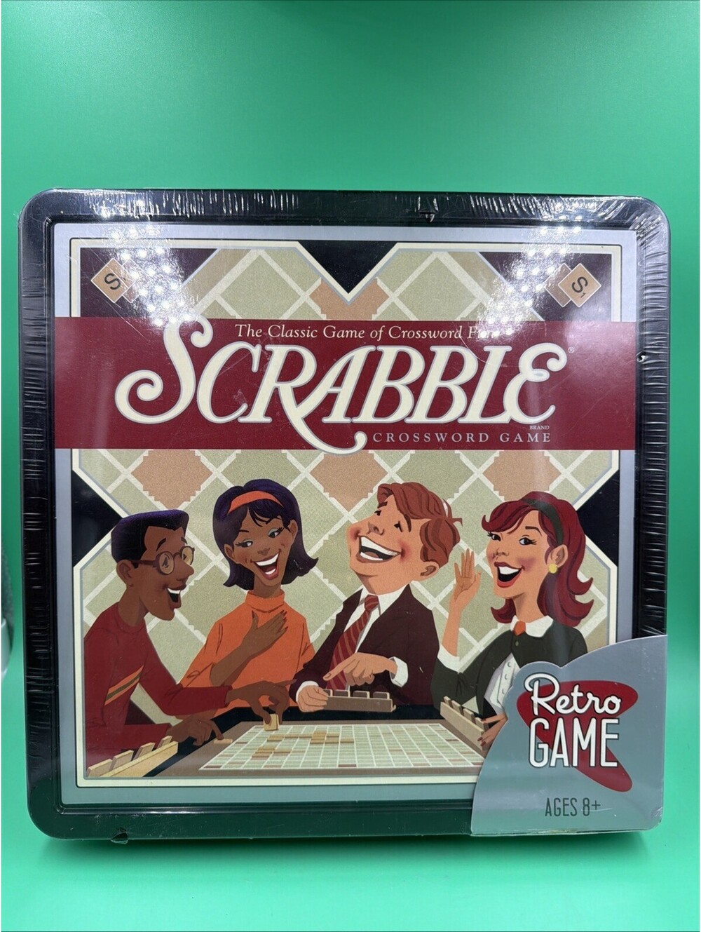 NEW SCRABBLE Crossword RETRO GAME EDITION Metal Tin Box & Wood Tiles Board Game
